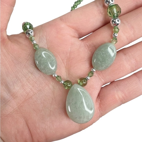 Aventurine Polished Stone Beaded Necklace & Pierced Earrings Set - Picture 7 of 12